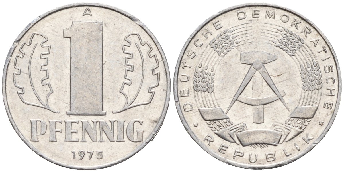 ГДР 1 пфеннииг 1975 A KM 8.1 алюминий 4596-549