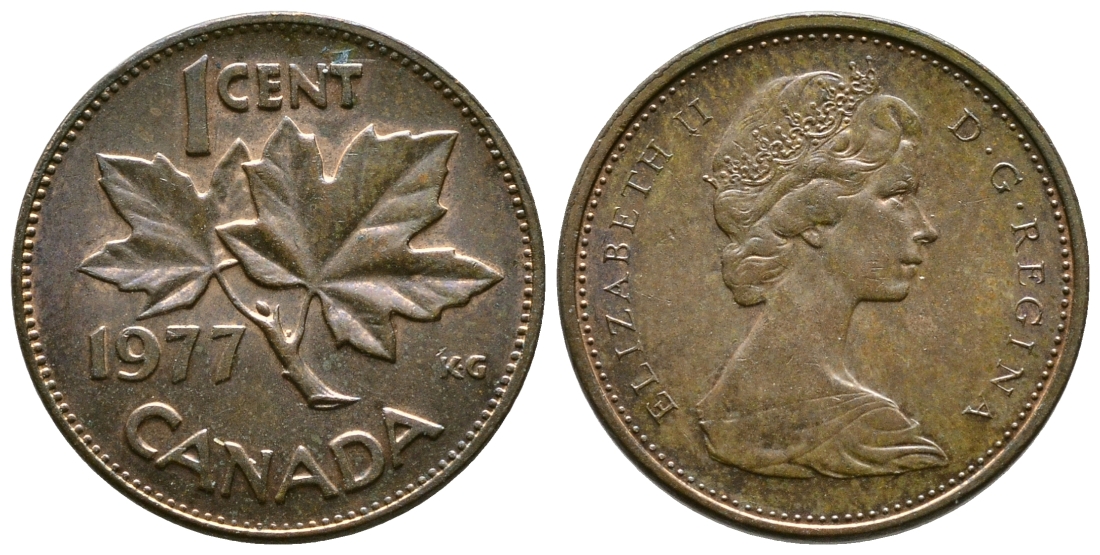 Канада 1 цент 1977 Елизавета II (1952-2022), кленовый лист KM 59.1 бронза 46-1916
