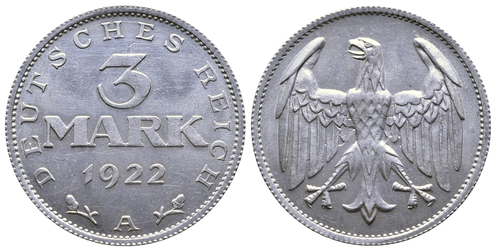 ГЕРМАНИЯ 3 МАРКИ 1922 А KM 28, J. 302 алюминий 4380-723