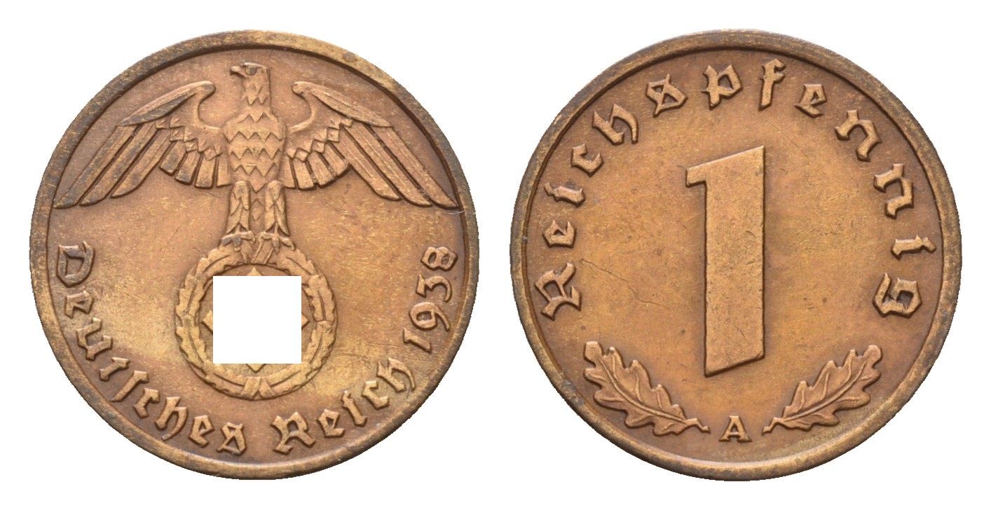 Германия 1 рейхспфенниг 1938 A KM 89, J. 361 бронза 4630-1039