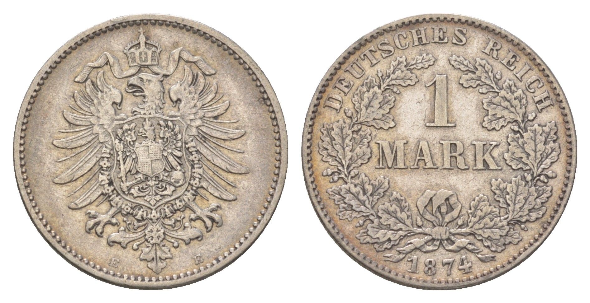 Германия 1 марка 1874 E, Вильгельм I (1861-1888) KM 7, J. 9 серебро 3896-943