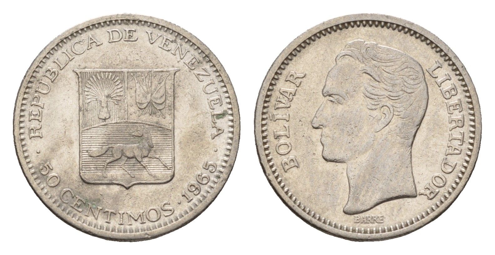 Венесуэла 50 сентимо 1965 Симон Боливар Y 41 никель 4643-859