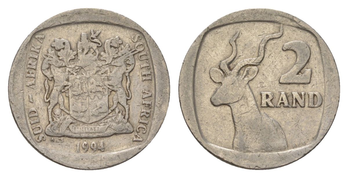 ЮАР 2 ранда 1994 редкий год, тираж - 994.000 экземпляров KM 139 медь плакированная никелем 4626-1146