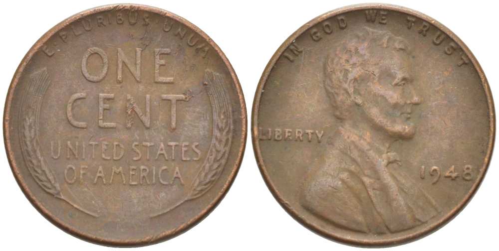 США 1 ЦЕНТ 1948 ЛИНКОЛЬН KM А132 медь цинк 218-526