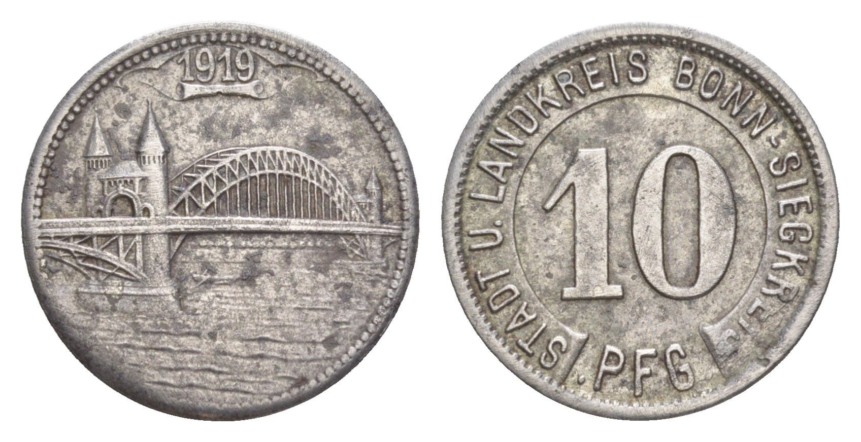 Бонн 10 пфеннигов 1919 Funck 52.7, Men05 3225.4, Men18 4140.4 железо 4511-333