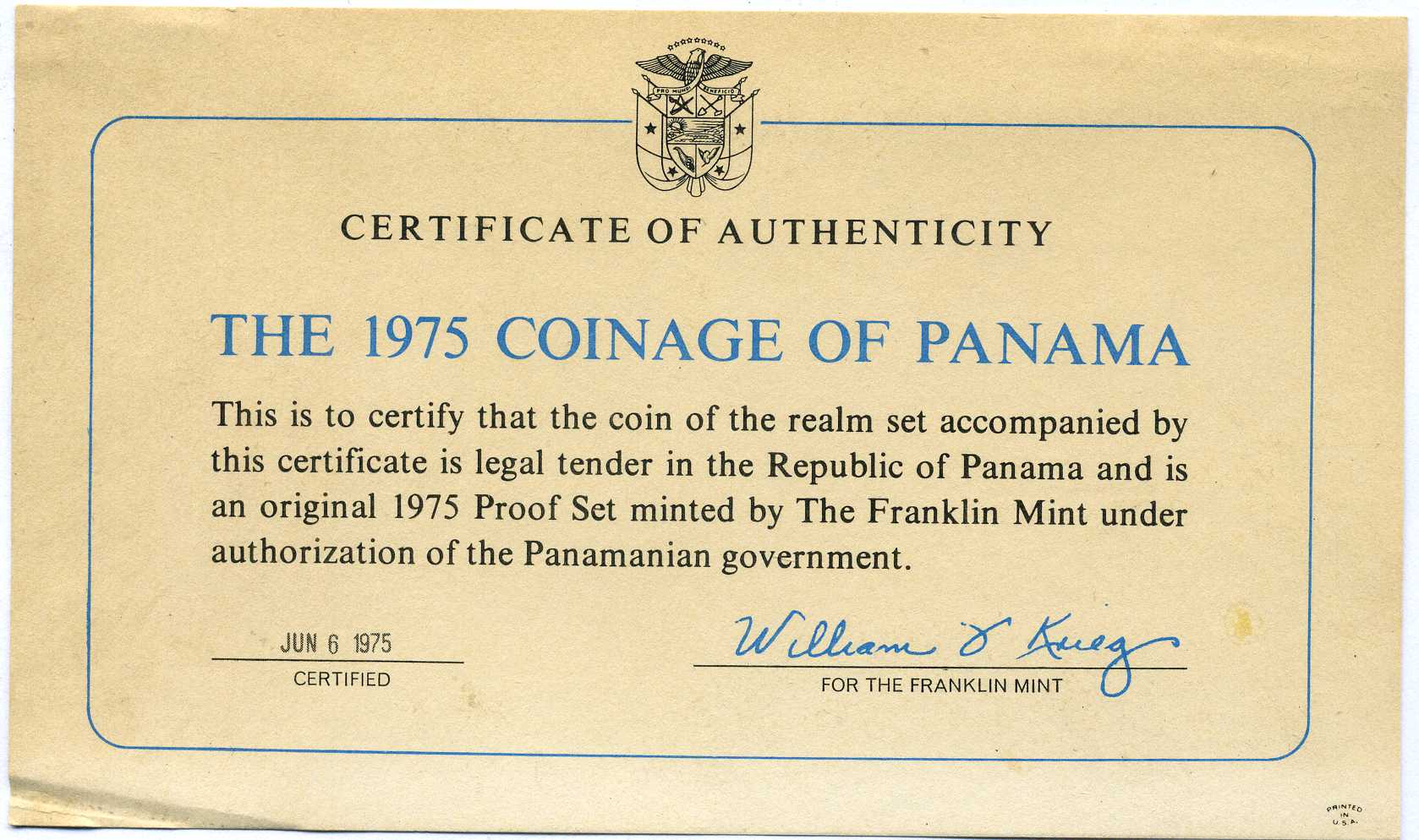 Панама набор из 9 монет 1975 в оригинальной коробке, с сертификатом KM Ps 13 PROOF 00-00