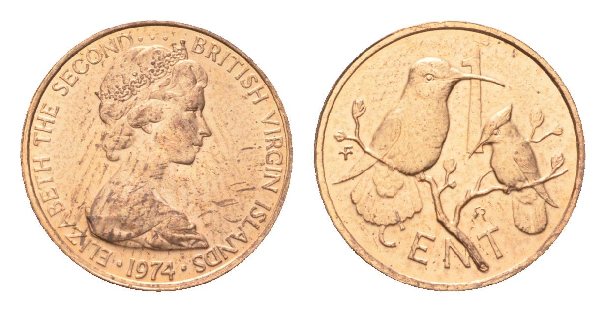 Британские Виргинские острова 1 цент 1974 KM 1 бронза BU 4668-725