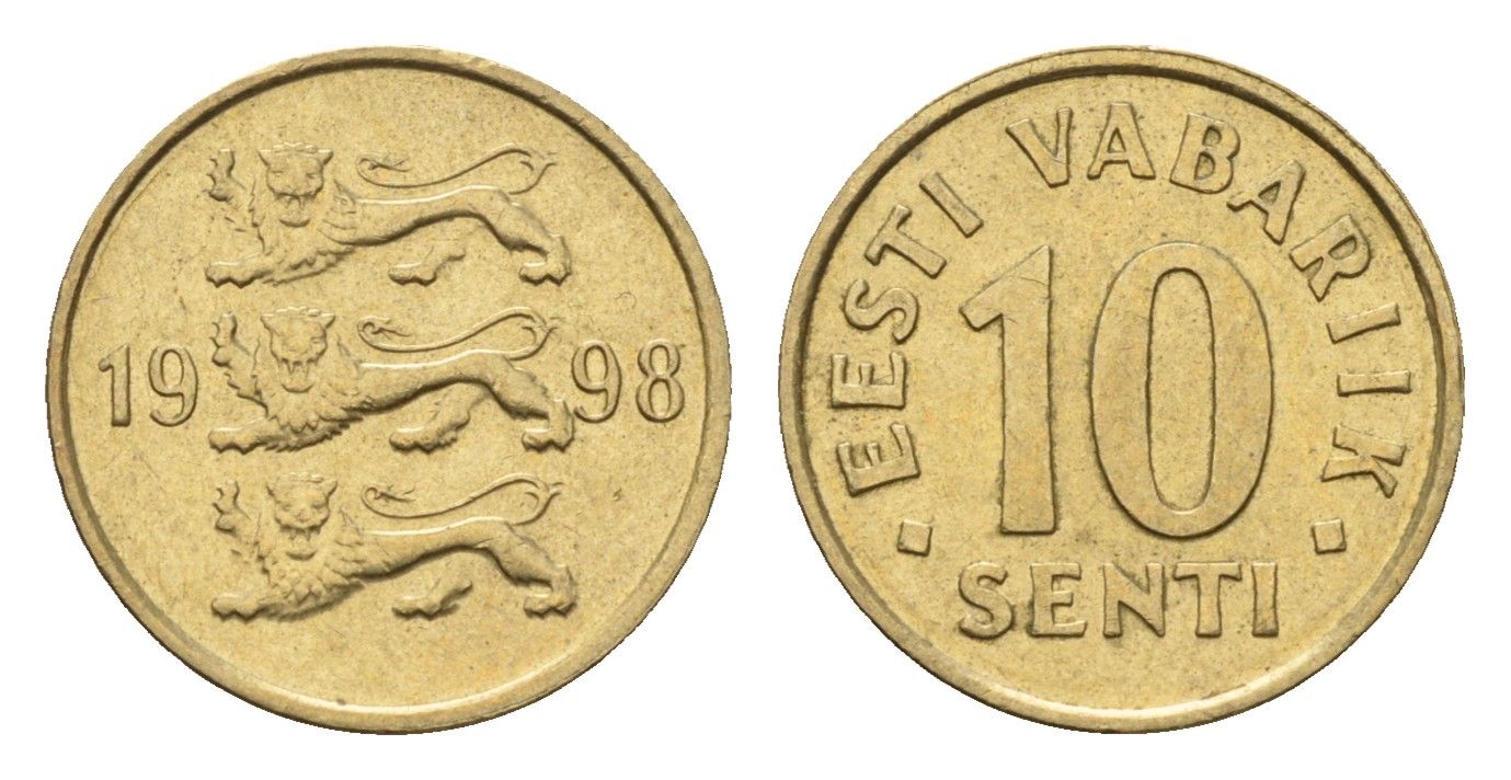 Эстония 10 сентов 1998 KM 22 латунь 4689-652