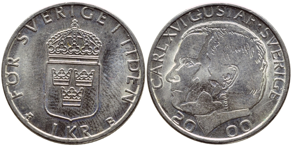 Швеция 1 крона 2000 Карл XVI Густав (1973- ) KM 852а медно-никель 4379-1334