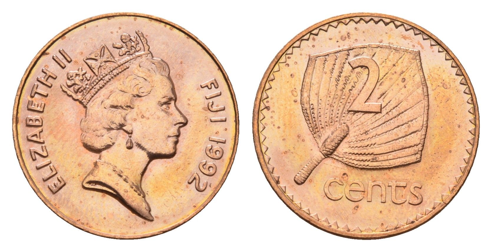 Фиджи 2 цента 1992 KM 50a цинк плакированный медью UNC 4395-1137