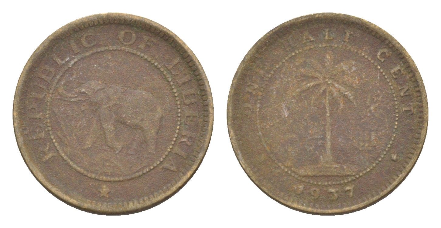 Либерия 1/2 цента 1937 KM 10 латунь 4614-845