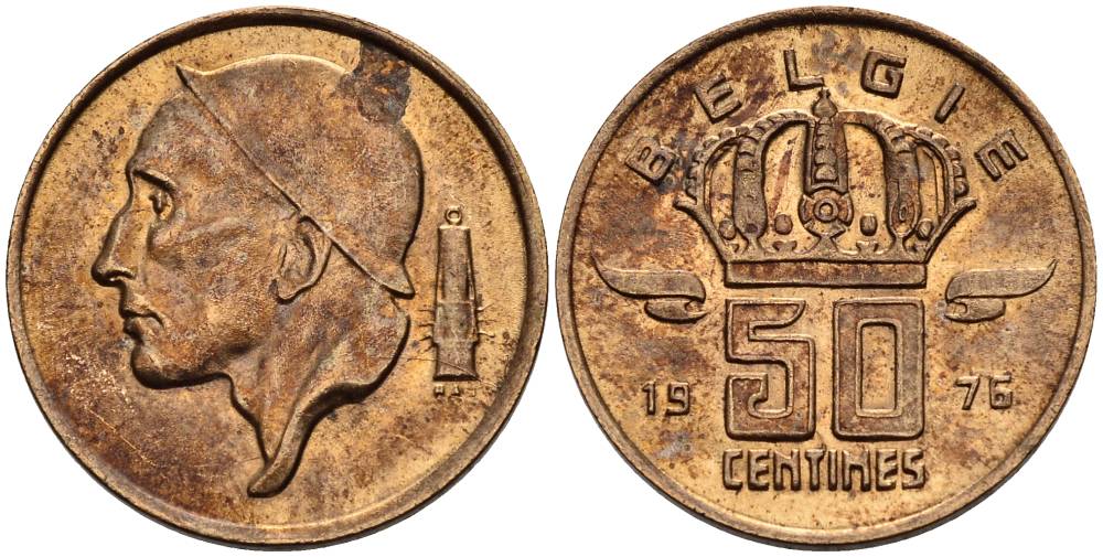 БЕЛЬГИЯ 50 САНТИМОВ 1976 BELGIE KM 149.1 бронза 4528-951