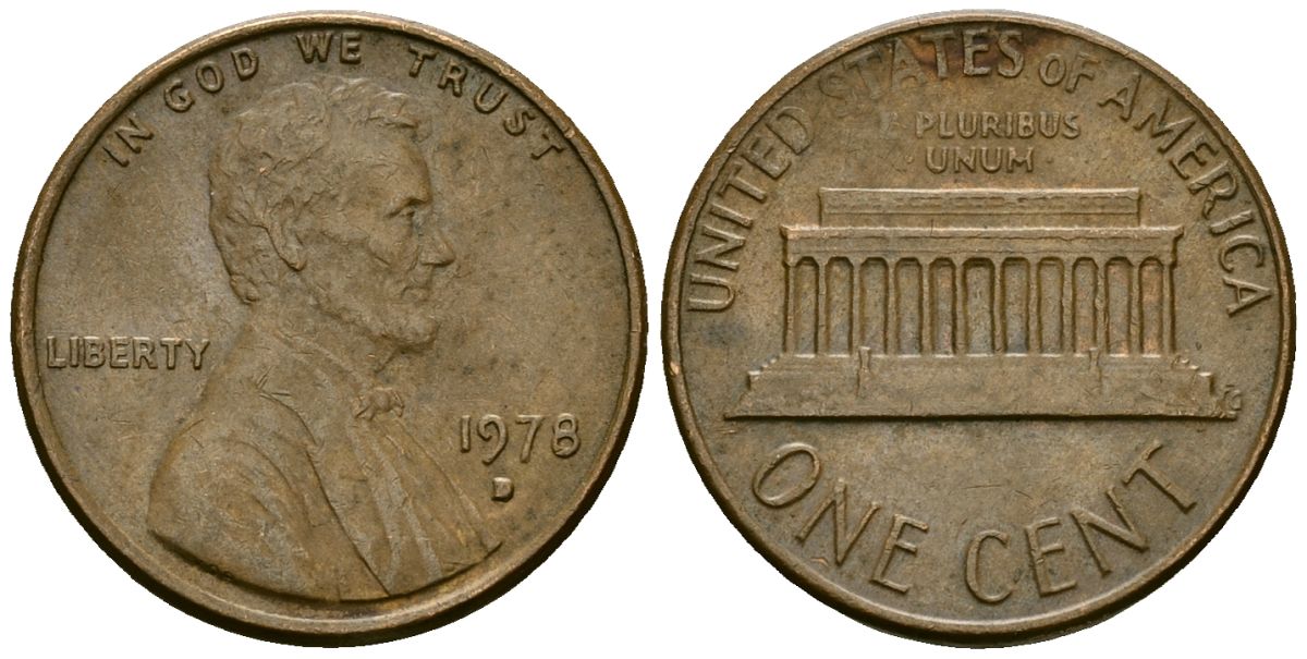 США 1 цент 1978 D, Линкольн KM 201 медь цинк 4136-155