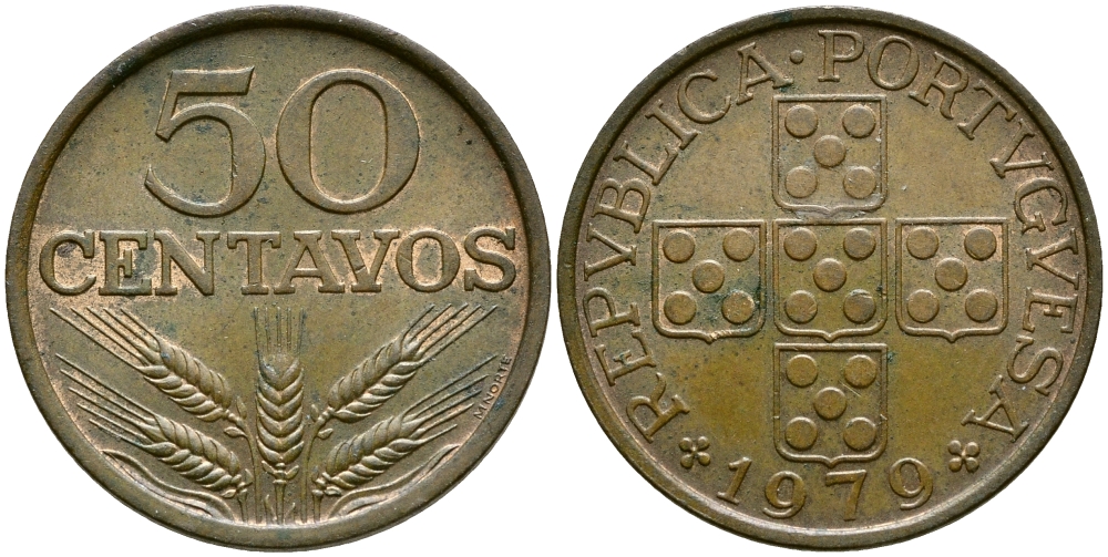 ПОРТУГАЛИЯ 50 СЕНТАВО 1979 KM 596 бронза 4388-654