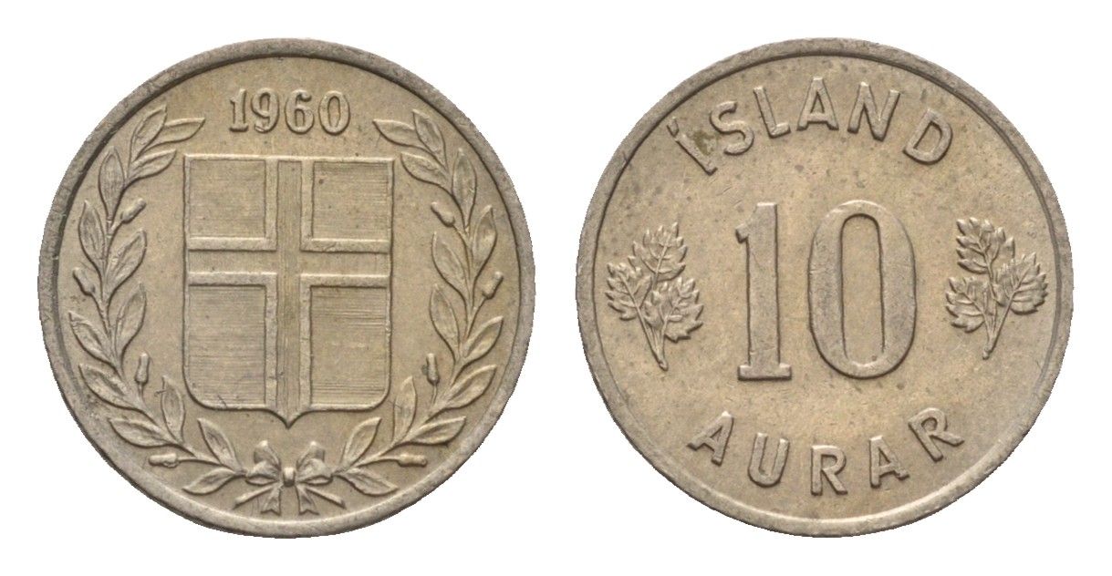 Исландия 10 эйре 1960 KM 10 медно-никель aUNC 4690-662
