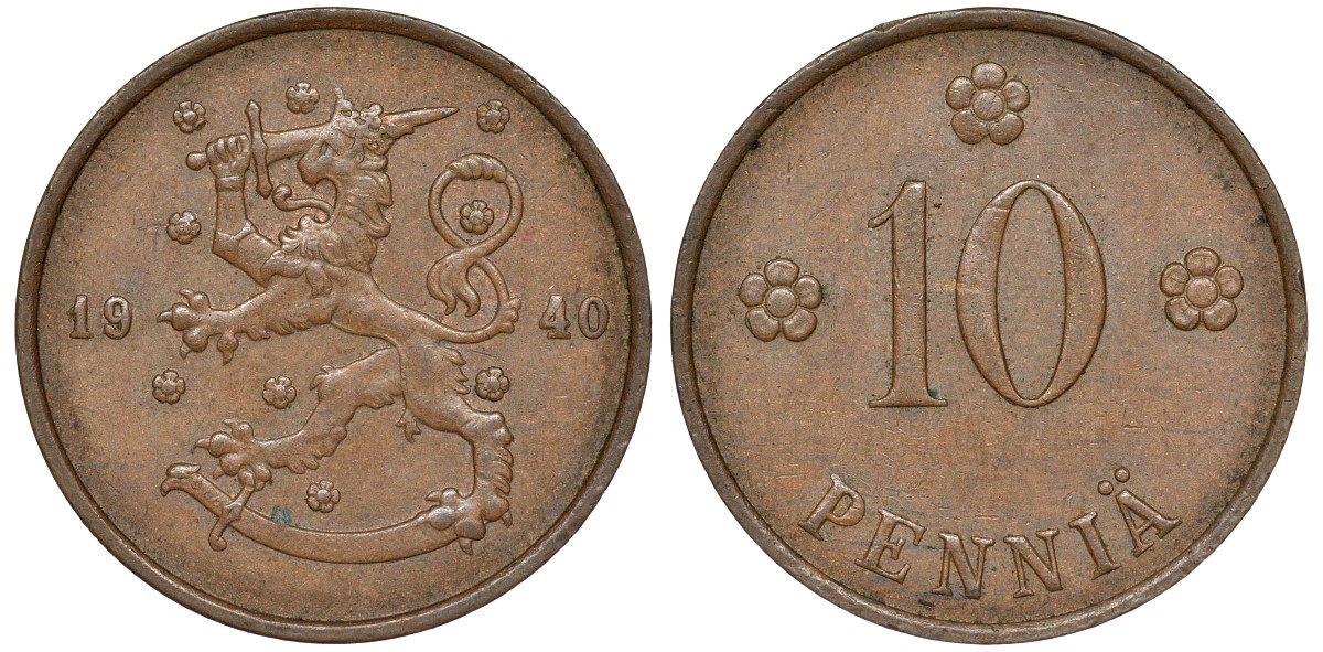 Финляндия 10 пенни 1940 республика (1918-1962) KM 24 медь 51-3322