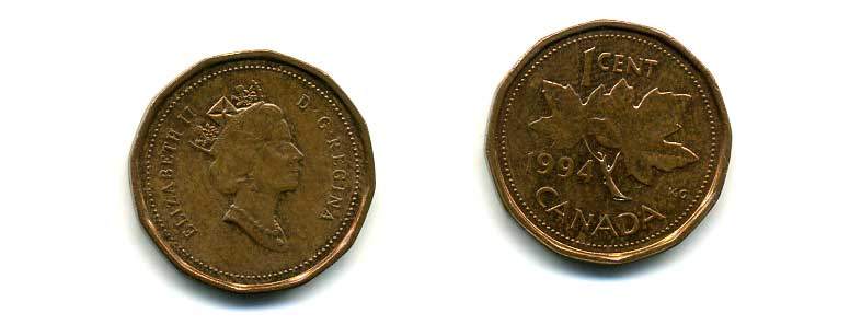 Канада 1 цент 1994 Елизавета II (1952-2022), кленовый лист KM 181 бронза 83-1467