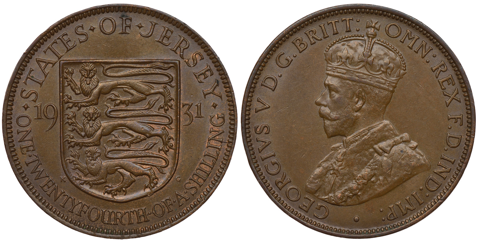 Джерси 1/24 шиллинга 1931 Георг V (1910-1936) KM 15 бронза aUNC 4393-1115
