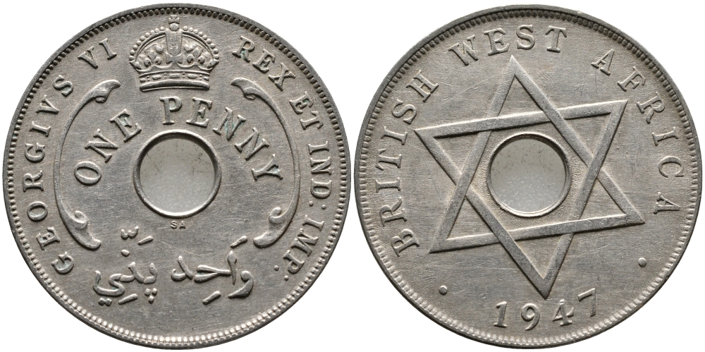 Британская Западная Африка 1 пенни 1947 Георг VI (1937-1952) KM 19 медно-никель 1523-242