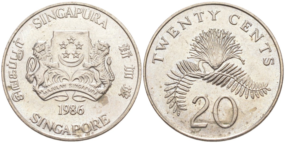 Сингапур 20 центов 1986 KM 52 медно-никель 219-1024