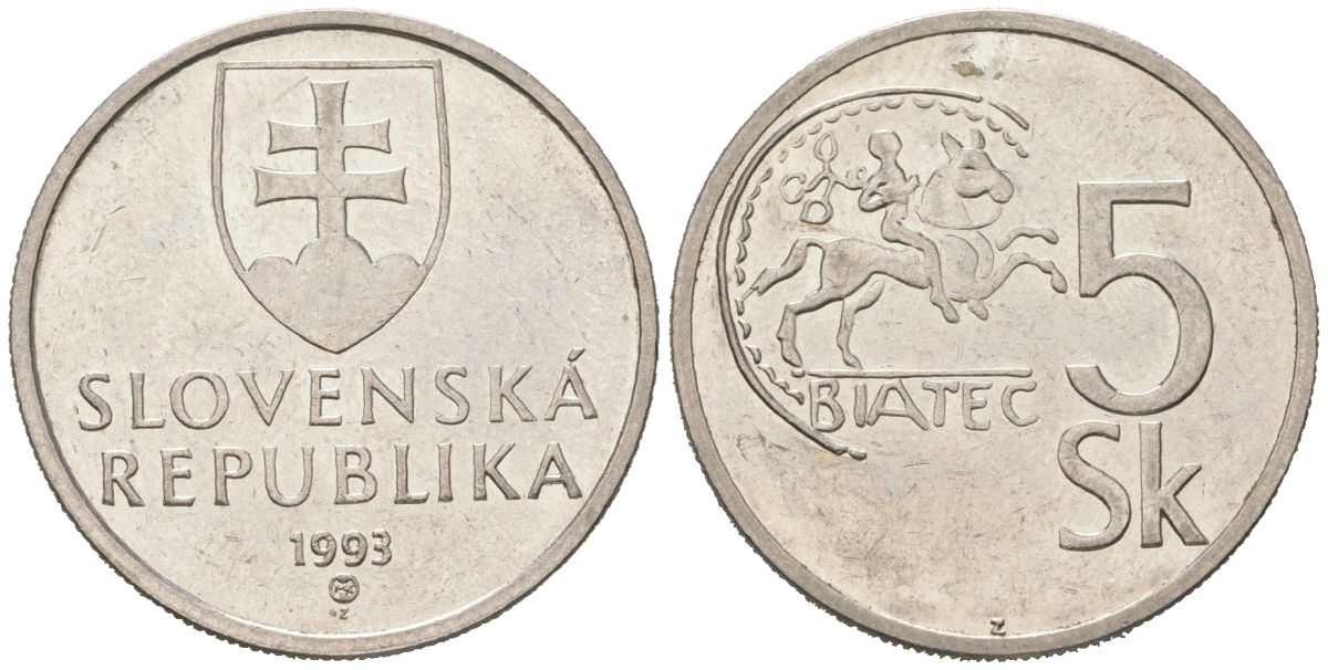 Словакия 5 крон 1993 KM 14 сталь плакировнная никелем 183-1253