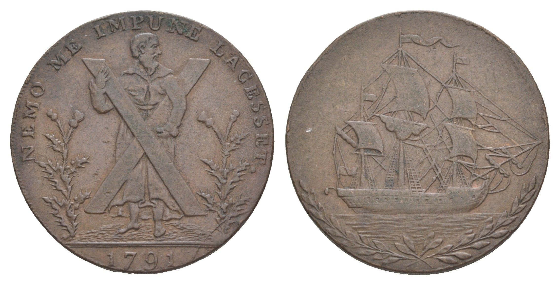 Великобритания, Лотиан, Эдинбург 1/2 пенни 1791 редкий гурт Dalton & Hamer 50a медь 1528-1114