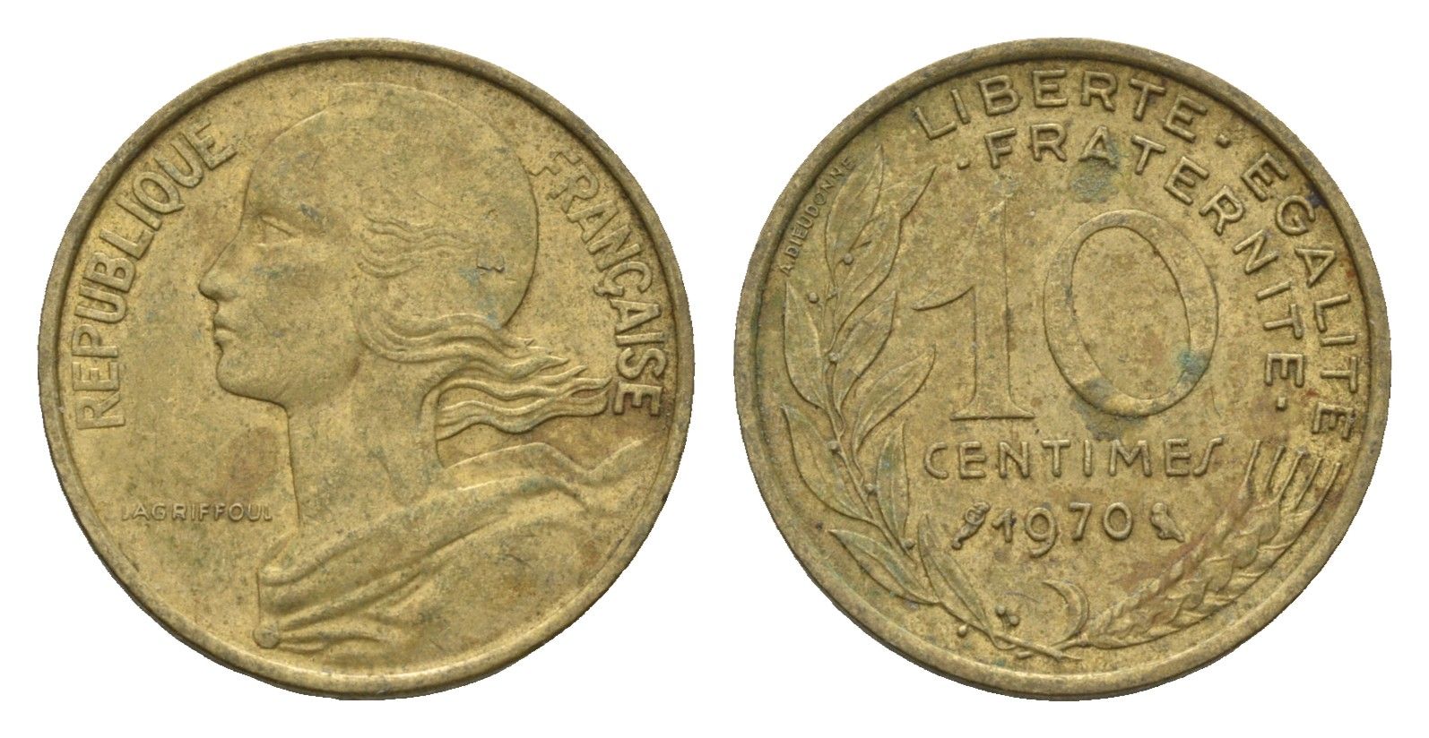 Франция 10 сантимов 1970 KM 929 алюминиевая бронза 4674-565
