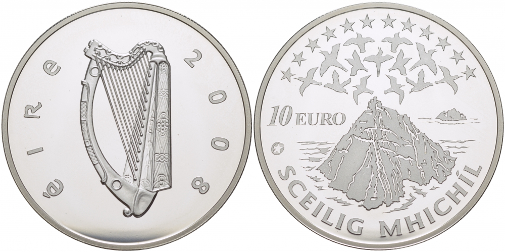Ирландия 10 евро 2008 Европейское культурное наследие, монастырь на острове Скеллиг-Майкл KM 54 серебро PROOF 04-101-34