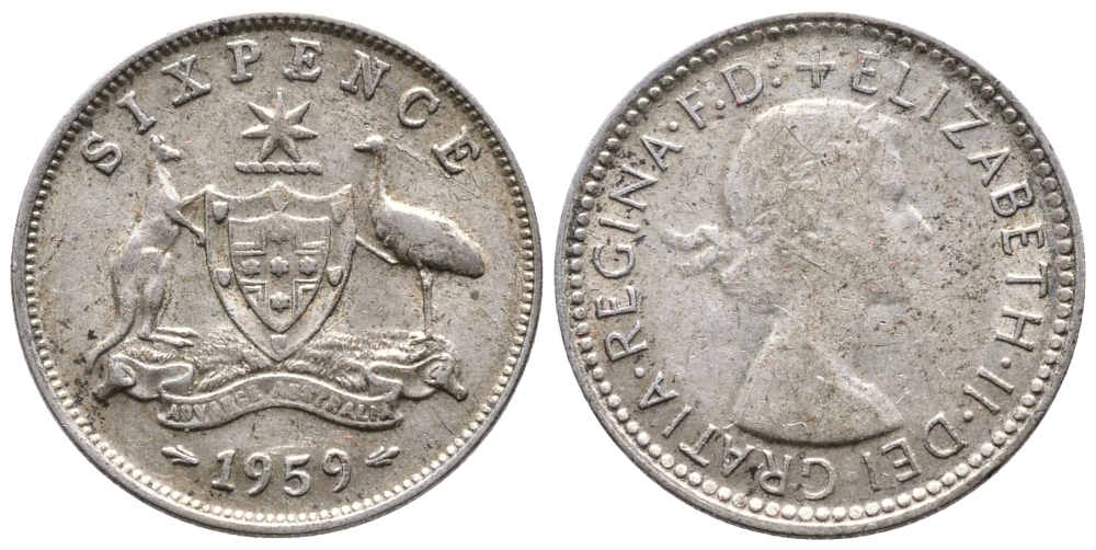 АВСТРАЛИЯ 6 ПЕНСОВ 1959 KM 58 серебро 177-1247