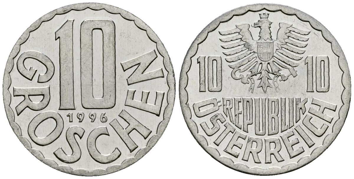 Австрия 10 грошей 1996 KM 2878 алюминий 4135-321