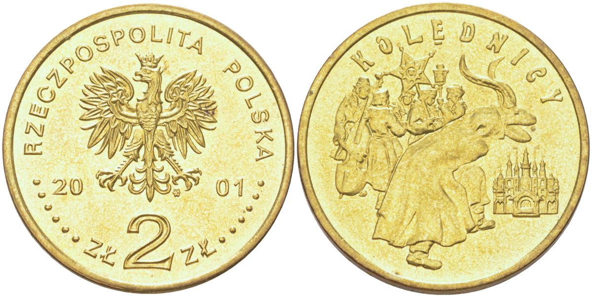 Польша 2 злотых 2001 Ритуалы Польши - Коляда Y 422 латунь UNC 4122-1211