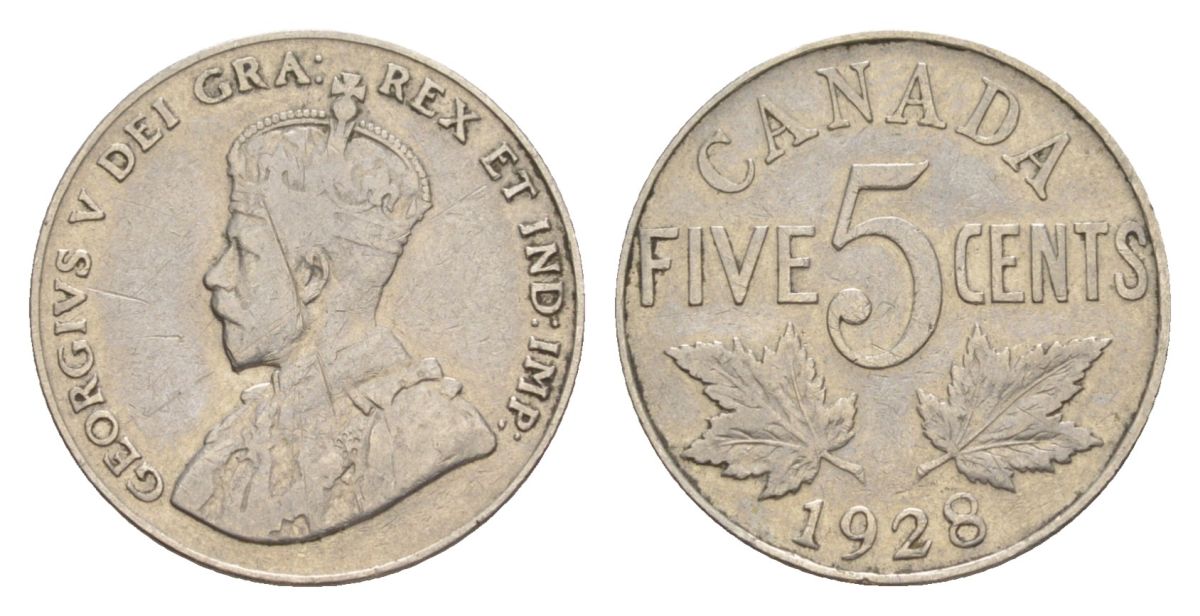 Канада 5 центов 1928 Георг V (1910-1936) KM 29 никель 4630-639