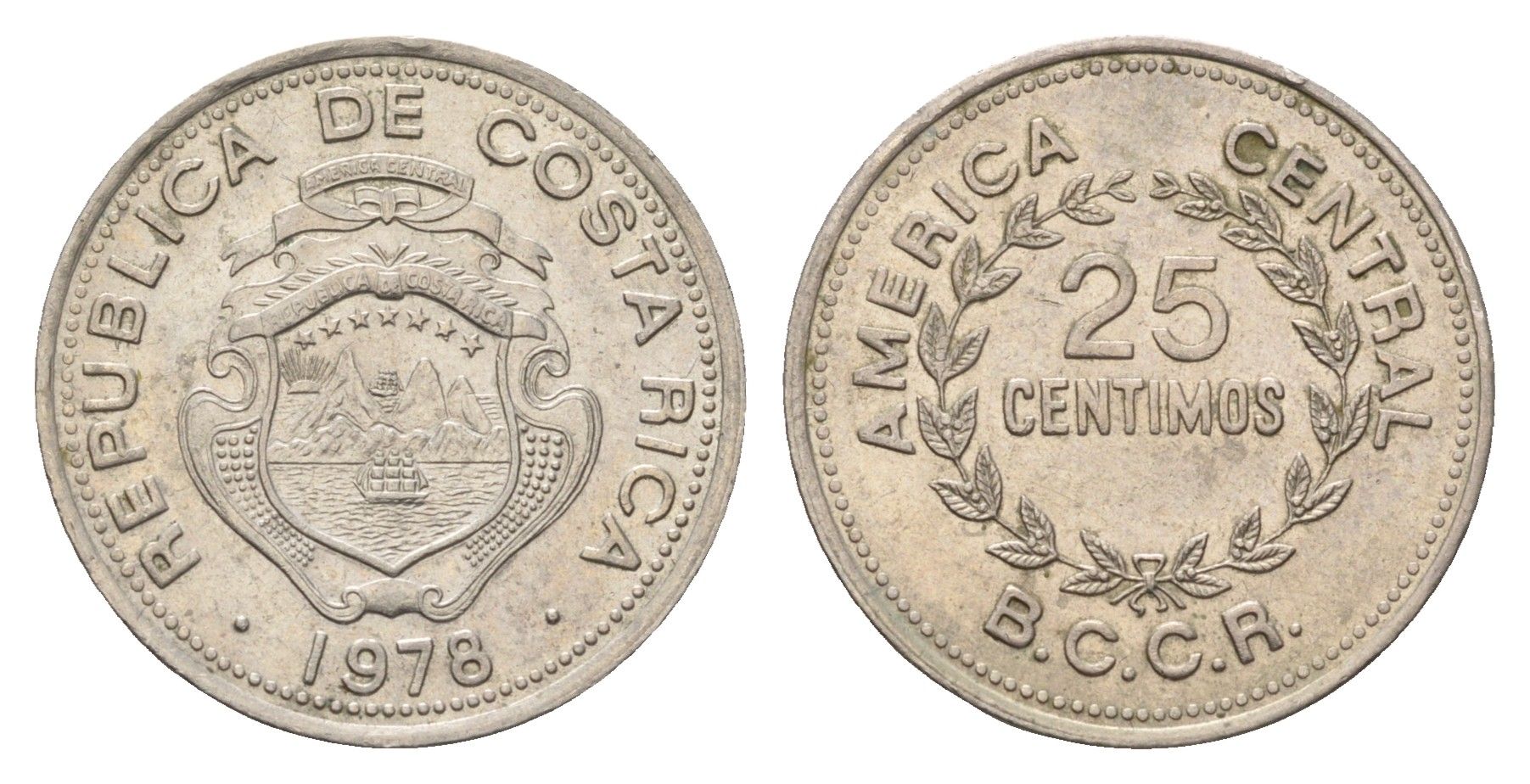 Коста-Рика 25 сентимо 1978 KM 188.1 медно-никель 4698-353