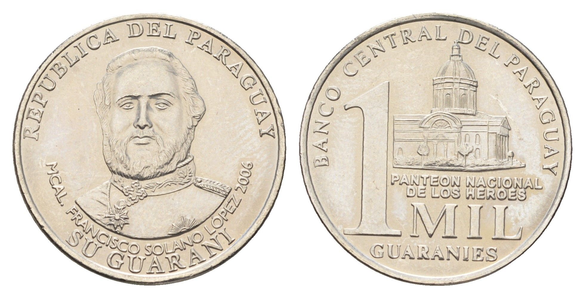 Парагвай 1000 гуарани 2006 KM 198 сталь плакированная медно-никель UNC 4666-1156