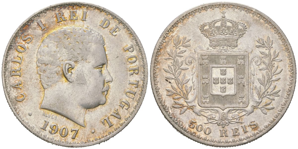 Португалия 500 реалов 1907 Карлуш I (1889-1908) KM 535 серебро 272-522