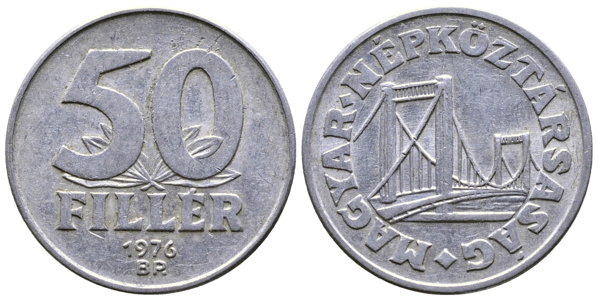 Венгрия 50 филлеров 1976 BP мост Елизаветы в Будапеште KM 574 алюминий 57-457
