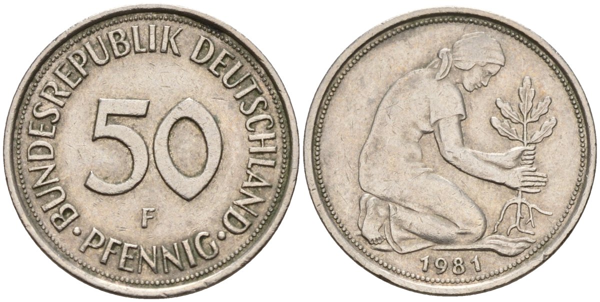 ФРГ 50 пфеннигов 1981 F KM 109, J. 384 медно-никель 4177-713