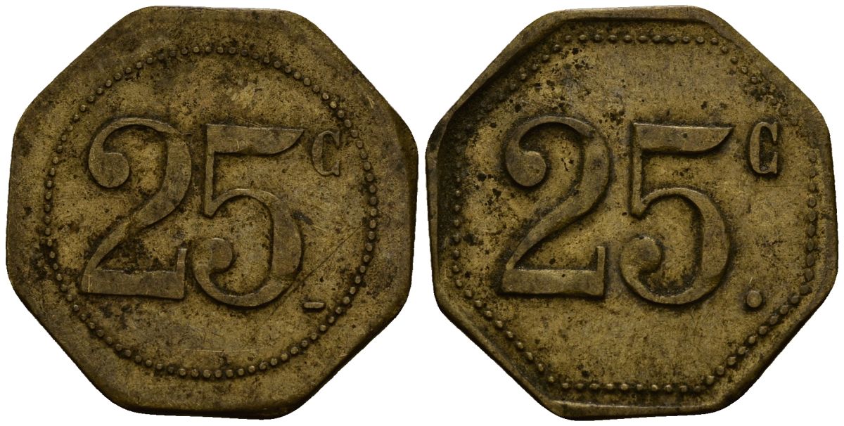 Франция 25 сантимов XIX-XX век ресторанный жетон латунь 4166-536