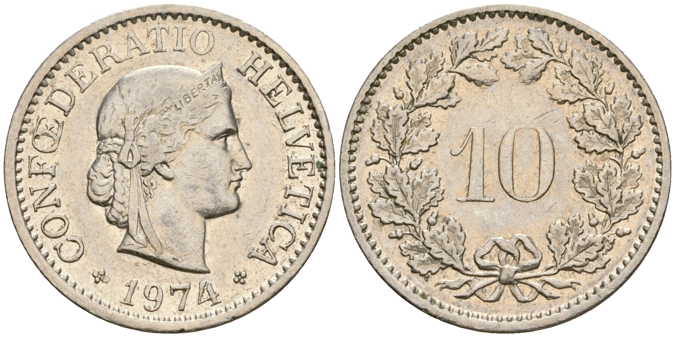 Швейцария 10 раппенов 1974 KM 27 медно-никель 4364-1344