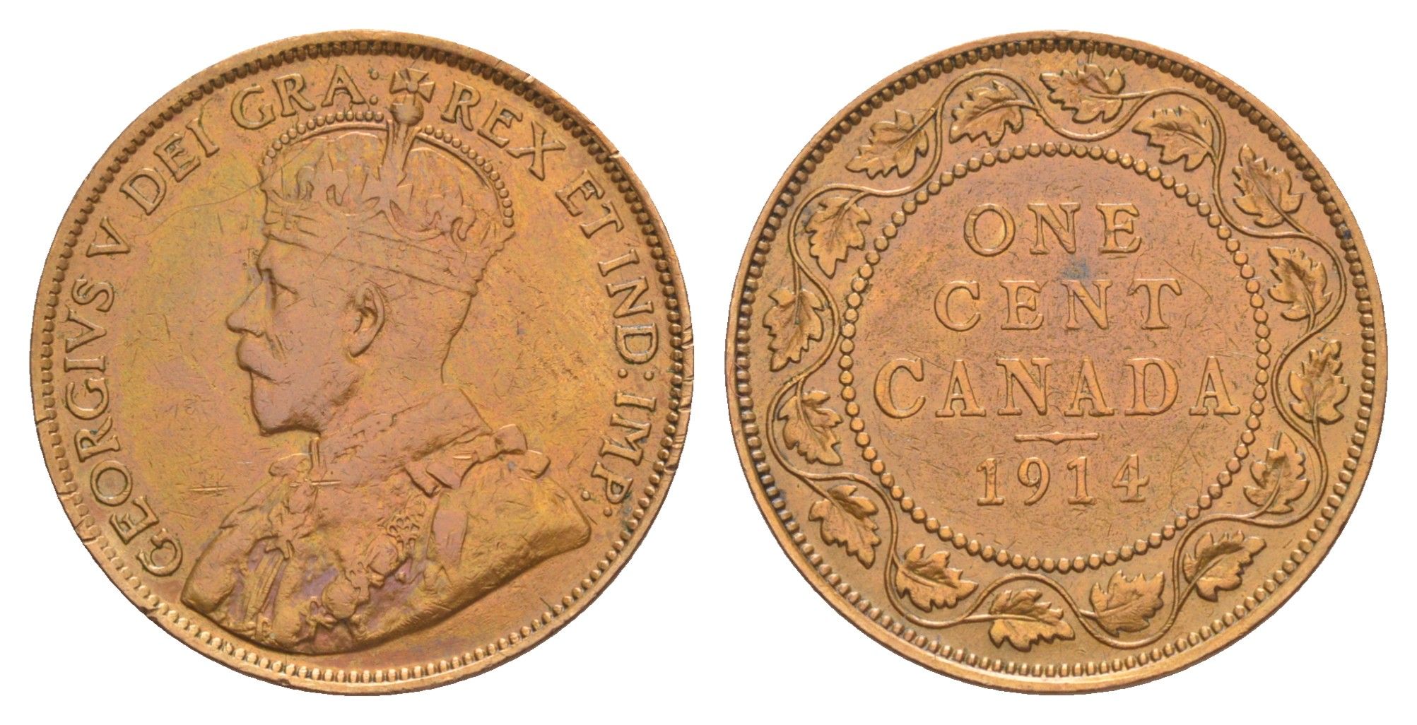 Канада 1 цент 1914 Георг V (1910-1936) KM 21 бронза 4637-147