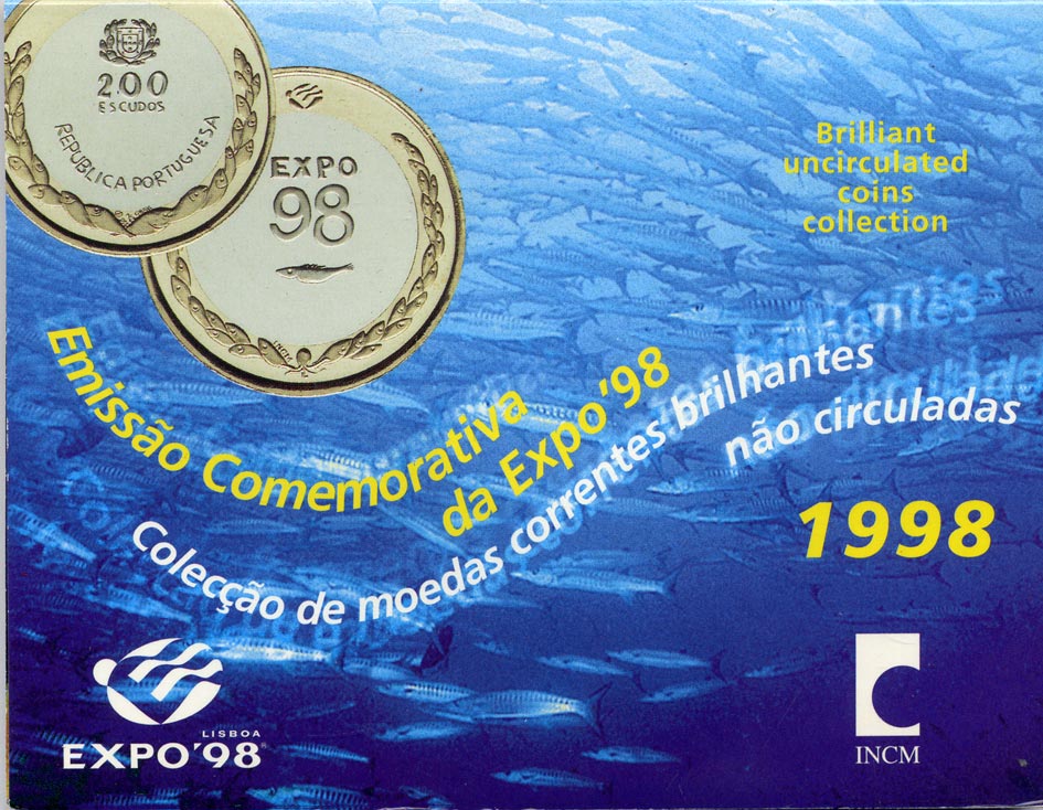 Португалия набор из 8 монет 1998 ЭКСПО 98, в оригинальном картонном буклете KM MS27 (KM 631-634, 636, 645.1, 655, 706) BUNC 5-4-3-16