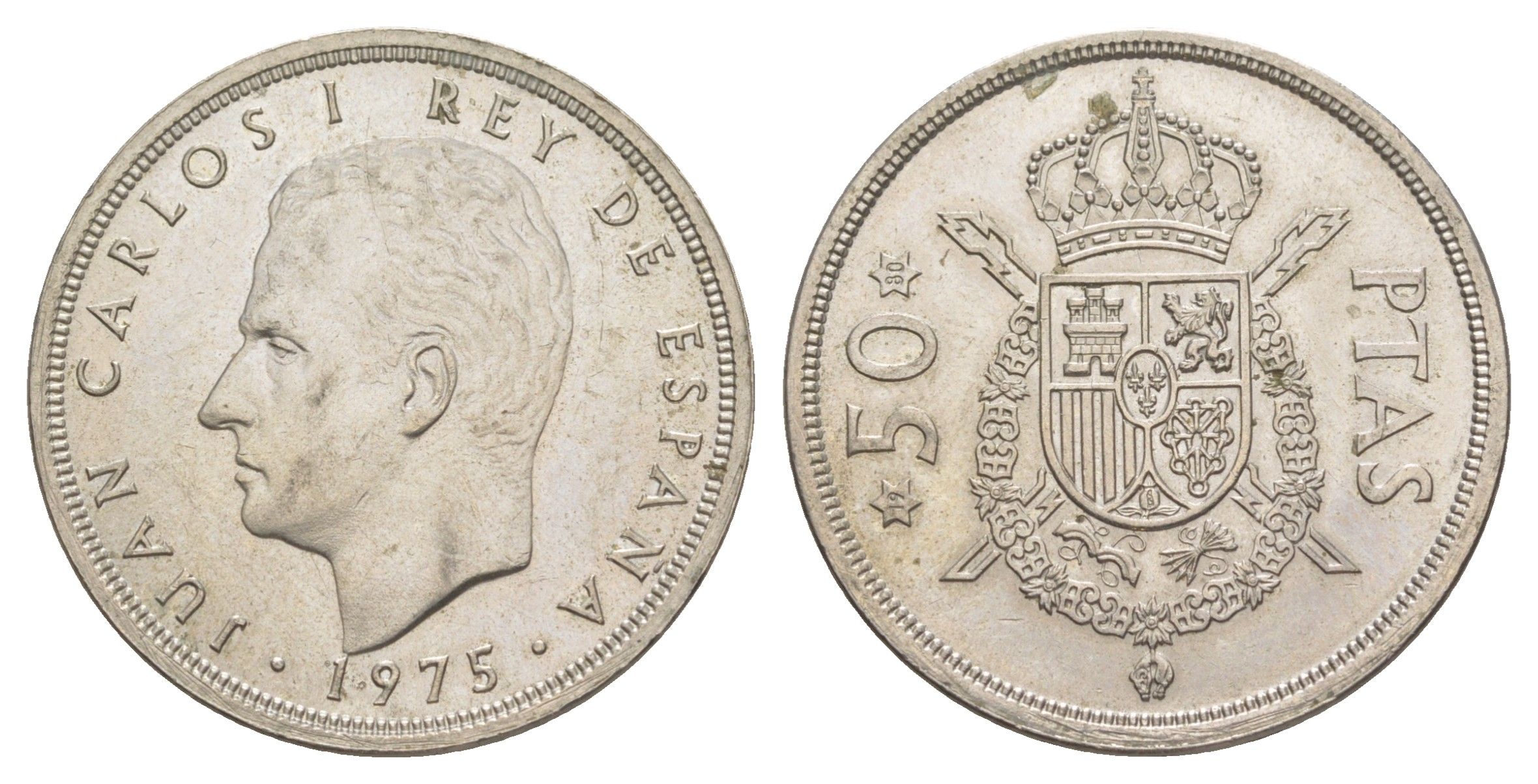 Испания 50 песет 1975 (80) M, Хуан Карлос I (1975-2014) KM 809 медно-никель UNC 4645-821