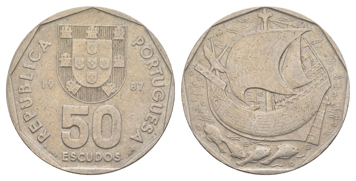 Португалия 50 эскудо 1987 KM 636 медно-никель 4168-642