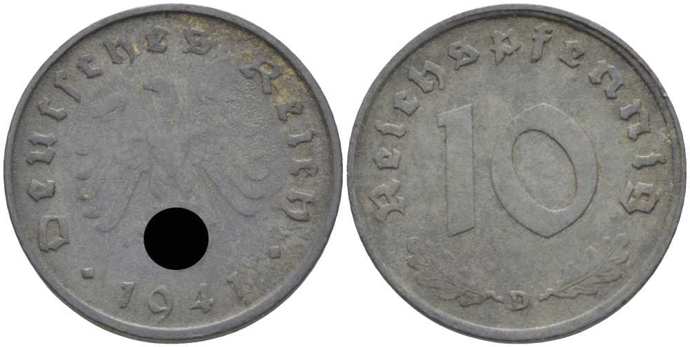 ГЕРМАНИЯ 10 РЕЙХСПФЕННИГОВ 1941 D KM 101, J. 371 цинк 4401-742