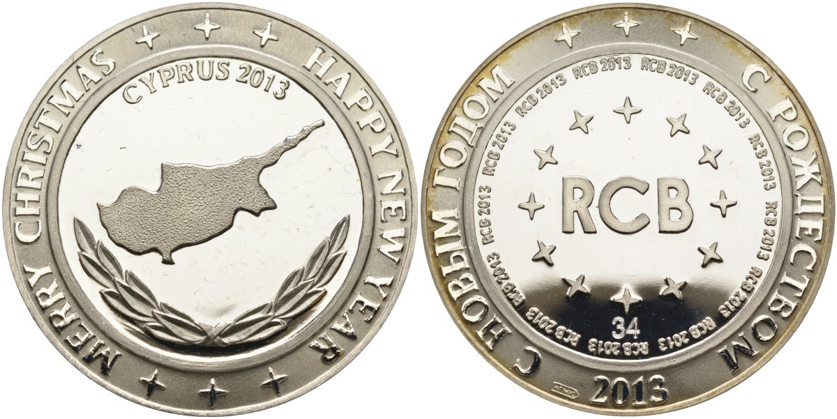 Россия медаль 2013 RCB банк, дочка ВТБ на Кипре, в оригинальной коробке, тираж 80 экз., сертификат, № 34 серебро PROOF 8-1-04-06