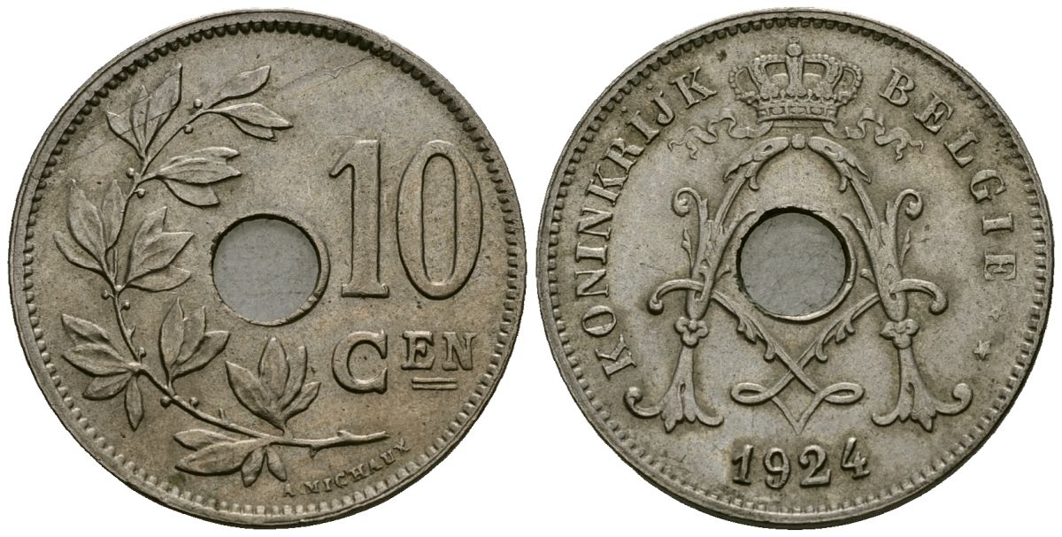 Бельгия 10 сантимов 1924 Belgie KM 86 медно-никель 4172-652