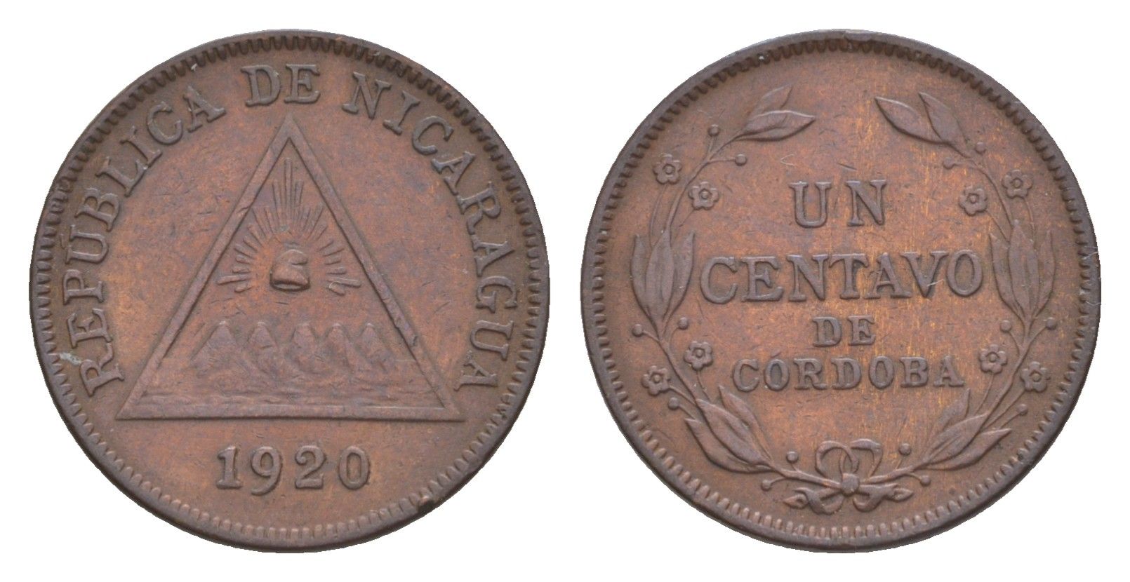 Никарагуа 1 сентаво 1920 KM 11 бронза 1528-1215