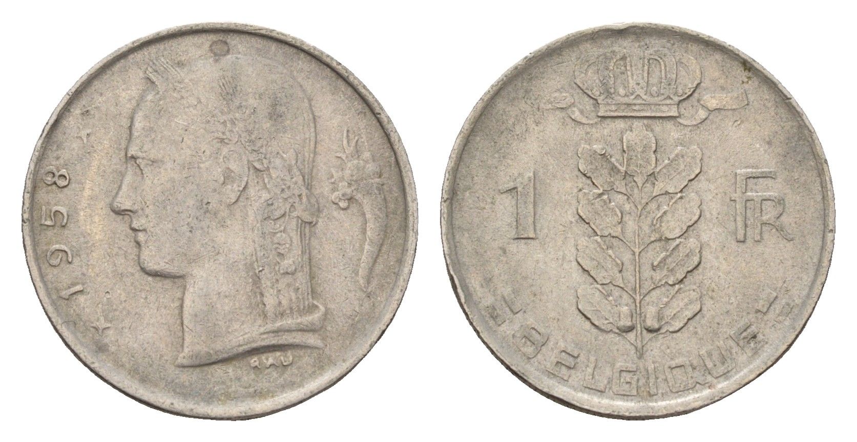 Бельгия 1 франк 1958 Belgique, Бодуэн I (1951-1993) KM 142 медно-никель 4674-422