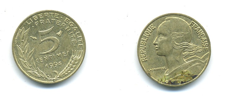 ФРАНЦИЯ 5 САНТИМОВ 1994 ТИП MARIANNE KM 933 медь алюминий никель 84-1557