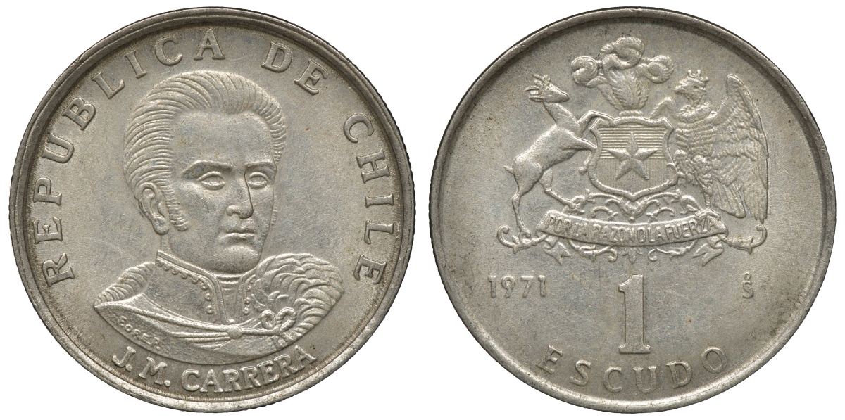 Чили 1 эскудо 1971 Хосе Мигель Каррера KM 197 медно-никель 4118-237